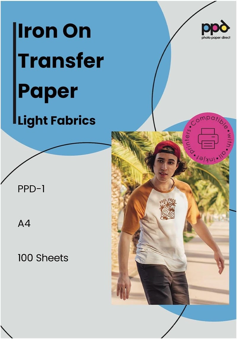 PPD A4 Iron On Transfer Paper for Light Fabrics - 100 Sheets - Image 1